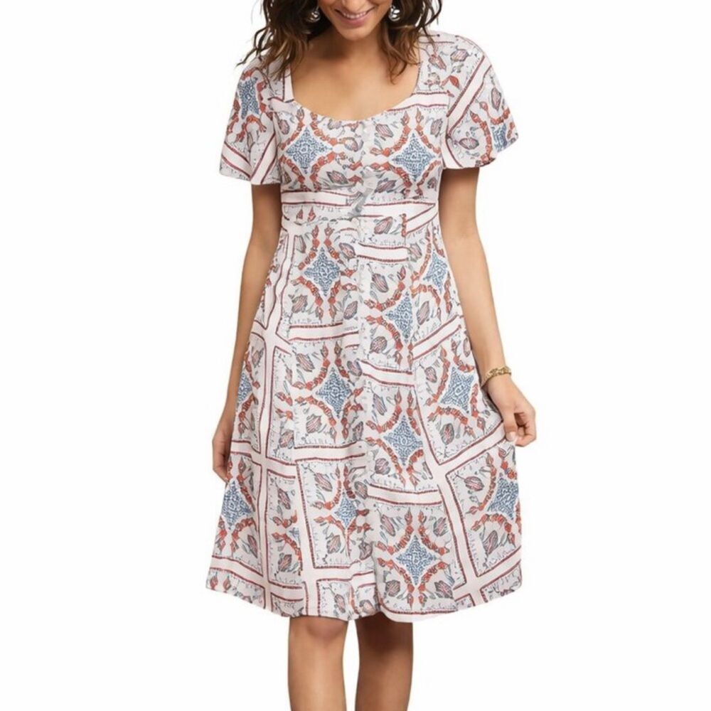 Maeve Anthropologie Praslin Floral Button Front Mini Dress US 4 Boho Cottagecore